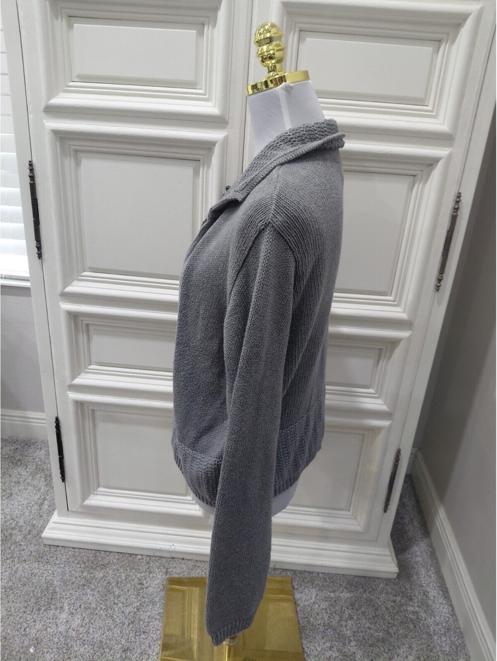 Liz Claiborne Lizwear Small gray ribbed stretch full zip jacket sweater - Picture 2 of 8